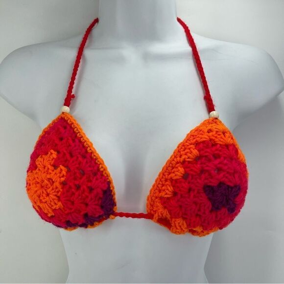 Handmade Napper brand granny square string bikini top halter adjustable any size - Picture 2 of 13